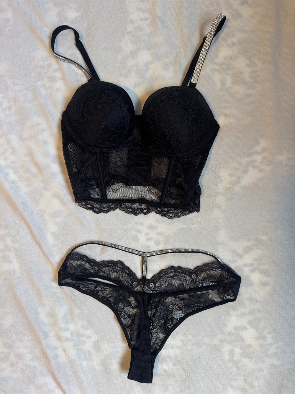 Victoria's Secret Black Lace Corset Top with matching thong